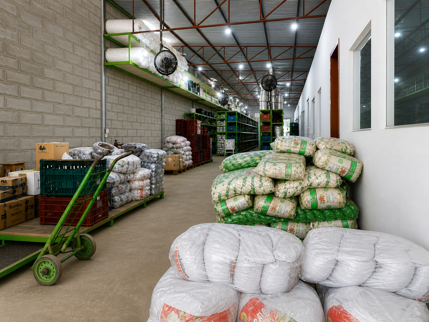 Interior do centro de distribuição da Norte Sul Sementes